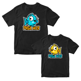 Комплект чорних футболок для закоханих з принтом "Пара рибок. Риба моя. Синя та жовта рибки" Кавун ФП012157 S M - Інтернет-магазин спільних покупок ToGether
