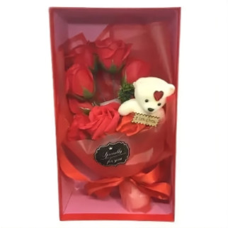 Подарунковий букет з мильних троянд з іграшкою OPT-TOP червоний(2090045153) - Інтернет-магазин спільних покупок ToGether