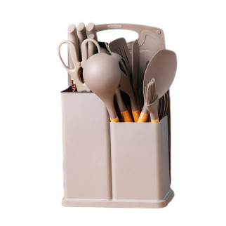 Набір кухонного приладдя на підставці TS Kitchen 19 штук із силікону з бамбуковою ручкою сірий (HP6G) - Інтернет-магазин спільних покупок ToGether