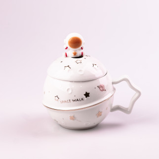 Чашка керамічна Астронавт із кришкою та ложкою Happy Life 400 мл білий (HPCY8282W) - Інтернет-магазин спільних покупок ToGether