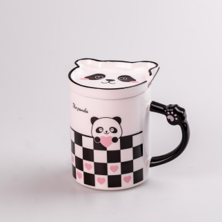 Чашка керамічна The Panda з блюдцем і ложкою TS Kitchen 350 мл у клітинку (HPCY8369CE) - Інтернет-магазин спільних покупок ToGether