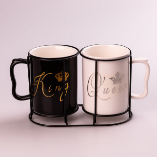 Набір керамічних чашок Happy Life 400 мл Queen&King з підставкою 2 штуки (HPCYA4456) - Інтернет-магазин спільних покупок ToGether