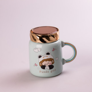 Кухоль керамічний Happy Life 420 мл Cute girl з кришкою бірюзовий (HPCY8240GR) - Інтернет-магазин спільних покупок ToGether