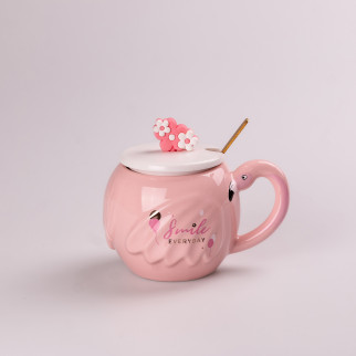 Чашка керамічна Happy Life Smile Фламінго з кришкою і ложкою 500 мл (HPCY8276SM) - Інтернет-магазин спільних покупок ToGether