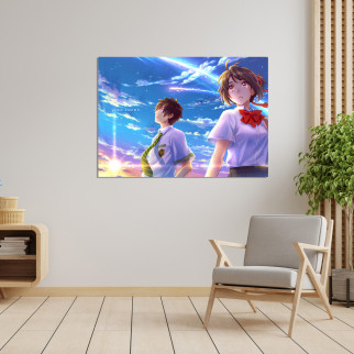 Плакат-постер з принтом Кавун Your Name Твоє Ім'я Такі Тачібана Mitsuha Міямідзу дивляться в небо A4 ПЛ000721(A4) - Інтернет-магазин спільних покупок ToGether