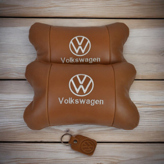 Набір подушок 2шт для автомобіля Volkswagen, з натуральної коричневої шкіри. Подушки PY-910 на підголовник - Інтернет-магазин спільних покупок ToGether