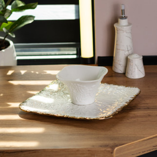 Тарілка керамічна квадратна 25.5×25.5 (см) блюдо для закусок біле з соусницею - Інтернет-магазин спільних покупок ToGether