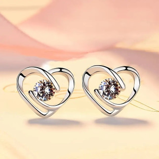 Жіночі сережки гвоздики Сердечка з білим кристалом 1.0 см сріблясті - Інтернет-магазин спільних покупок ToGether