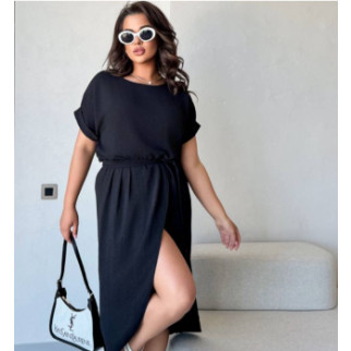 Літня сукня з коротким рукавом чорна жіноча сукня з розрізом на нозі сукня з поясом сарафан літній - Інтернет-магазин спільних покупок ToGether