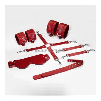 Набір Feral Feelings BDSM Kit 5, червоний, наручники, поножи, хрестовина, маска, паддл - Інтернет-магазин спільних покупок ToGether