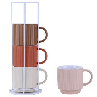 Набір чашок порцелянових 4 чашки (350мл) на металевій стійці NUDE LIMITED EDITION - Інтернет-магазин спільних покупок ToGether
