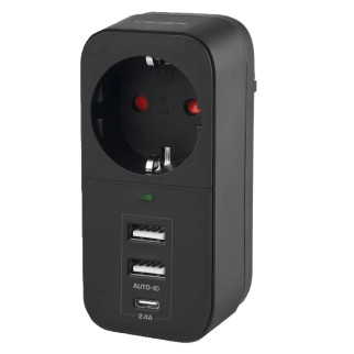 VIDEX ONCORD з/з 1п 2.4A 2USB+USB-C Black Мережевий адаптер з заземленням - Інтернет-магазин спільних покупок ToGether