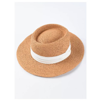 Солом'яний складаний капелюх темний беж із білою стрічкою - Інтернет-магазин спільних покупок ToGether