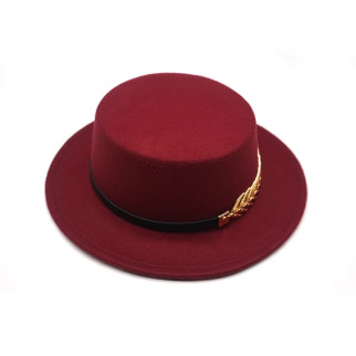 Стильна фетровий капелюх Канотьє з пером бордовий - Інтернет-магазин спільних покупок ToGether