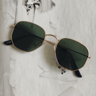 Сонцезахисні багатокутні окуляри Темно-зелений у золоті (7006) - Інтернет-магазин спільних покупок ToGether