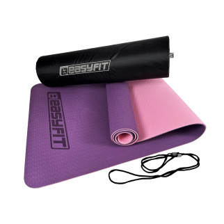 Килимок для йоги та фітнеса EasyFit TPE+TC 6мм двошаровий + Чохол фіолетовий з рожевим - Інтернет-магазин спільних покупок ToGether