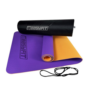 Килимок для йоги та фітнеса EasyFit TPE+TC 6мм двошаровий + Чохол фіолетовий з помаранчевим - Інтернет-магазин спільних покупок ToGether