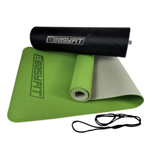 Килимок для йоги та фітнеса EasyFit TPE+TC 6мм двошаровий + Чохол зелений з сірим - Інтернет-магазин спільних покупок ToGether