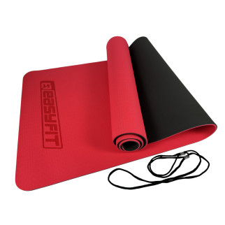 Килимок для йоги та фітнесу EasyFit TPE+TC 6мм двошаровий червоний-чорний - Інтернет-магазин спільних покупок ToGether