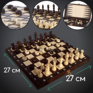 Шахи шашки нарди 3в1 (2в1) дерев'яні комплект подарункові з натурального дерева 27 на 27 см MADON (142) - Інтернет-магазин спільних покупок ToGether