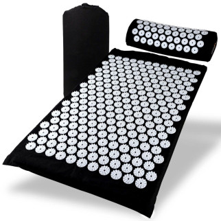 Масажний килимок Easyfit з подушкою (аплікатор Кузнєцова) Чорний з білим - Інтернет-магазин спільних покупок ToGether