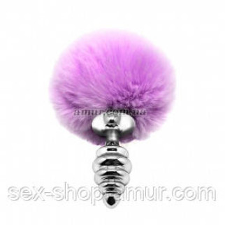 Металева анальна пробка Alive Fluffly Twist Plug, L, фіолетова - Інтернет-магазин спільних покупок ToGether