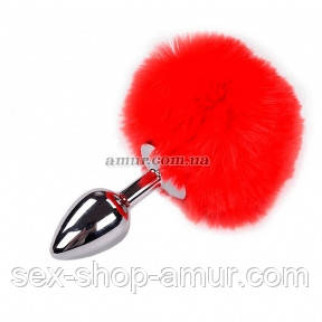 Металева анальна пробка Крихітний хвостик Alive Fluffly Plug, M, червона - Інтернет-магазин спільних покупок ToGether