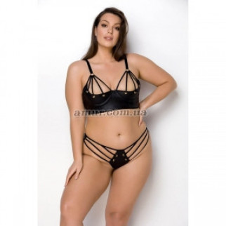 Комплект з екошкіри Passion Malwia Bikini, з люверсами та ремінцями, бра, трусики 4XL5XL - Інтернет-магазин спільних покупок ToGether