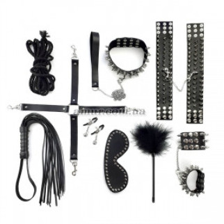 Набір Art of Sex — Spikes BDSM Set Leather, 10 предметів, натуральна шкіра, чорний - Інтернет-магазин спільних покупок ToGether