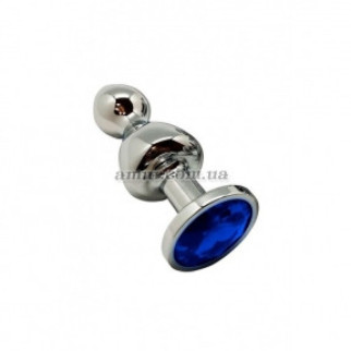 Анальна пробка Wooomy Lollypop Double Ball Metal Plug S, із синім каменем - Інтернет-магазин спільних покупок ToGether