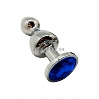 Анальна пробка Wooomy Lollypop Double Ball Metal Plug L, із синім каменем - Інтернет-магазин спільних покупок ToGether