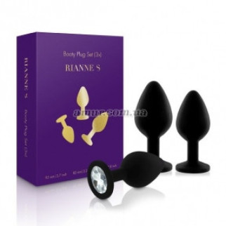 Набір анальних корків із кристалом Rianne S: Booty Plug Set Black (діаметр 2,7 см, 3,5 см, 4,1 см) - Інтернет-магазин спільних покупок ToGether