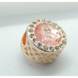 Шарм на браслет золотистий кулон шарм Намистинка з рожевим каменем і багато білих фіанітів - Інтернет-магазин спільних покупок ToGether