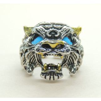 Чоловічий перстень у вигляді тигра з синіми яскравими очима ніс та вуха золотого кольору розмір регульований - Інтернет-магазин спільних покупок ToGether