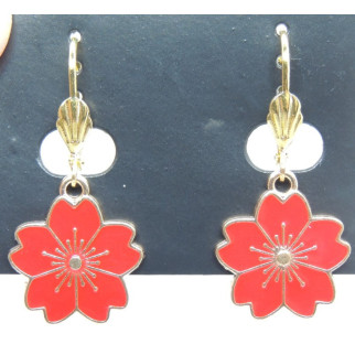 Сережки Liresmina Jewelry сережки європейські Червоні квіточки 3.6 см емаль золотисті - Інтернет-магазин спільних покупок ToGether