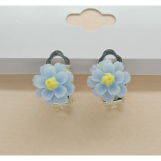 Сережки кліпси дитячі для вух без пробивання квітка Хризантема блакитна з жовтим - Інтернет-магазин спільних покупок ToGether