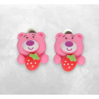 Сережки кліпси дитячі для вух без пробивання Рожеве ведмежа зі стиглою полуничкою в лапах - Інтернет-магазин спільних покупок ToGether