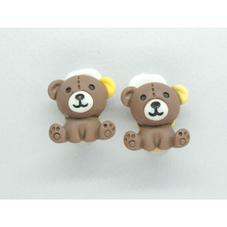 Сережки кліпси дитячі для вух без пробивання Шоколодний ведмідь із жовтим вушком - Інтернет-магазин спільних покупок ToGether