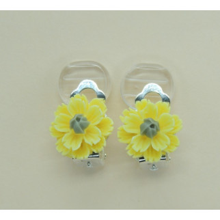 Сережки кліпси дитячі для вух без пробивання квітка Хризантема Жовта з темно-сірою - Інтернет-магазин спільних покупок ToGether