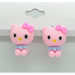 Кліпси сережки дитячі для вух без пробивання вуха Liresmina Jewelry Хелло Кітті з рожевим бантиком у сукні - Інтернет-магазин спільних покупок ToGether