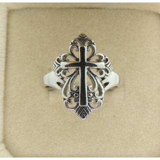 Каблучка з Хрестом перстень сріблястий з хрестом і візерунками р 18 - Інтернет-магазин спільних покупок ToGether