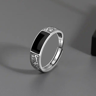 Перстень чоловічий класичний з візерунками та чорним каменем р регульований - Інтернет-магазин спільних покупок ToGether