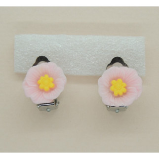 Сережки кліпси дитячі для вух без пробивання квітка Мальва рожева з жовтою - Інтернет-магазин спільних покупок ToGether