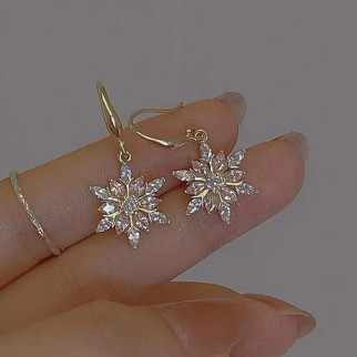 Сережки Liresmina Jewelry модні золотисті сережки з камінням Розкішні білі Сніжинки - Інтернет-магазин спільних покупок ToGether