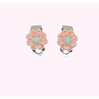 Кліпси сережки дитячі для вух без пробивання вуха Liresmina Jewelry квітка Коралова Хризантема з м'ятною - Інтернет-магазин спільних покупок ToGether