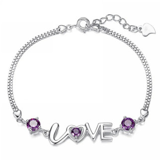 Жіночий браслет з фіолетовими фіанітами та написом Love (Любов) ніжний браслет - Інтернет-магазин спільних покупок ToGether