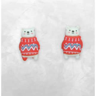 Сережки кліпси дитячі для вух без пробивання Новорічний Північний ведмедик Бобо у святковому червоному светрику - Інтернет-магазин спільних покупок ToGether