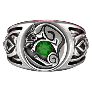 Стильна каблучка у вигляді вовка, що лежить на зеленому камені перстень з вовком Сила Свободи р 17.5 - Інтернет-магазин спільних покупок ToGether