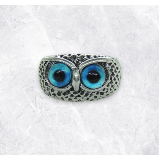 Каблучка сова кумедне колечко у вигляді сови пугача з синіми очима Night Owl розмір регульований - Інтернет-магазин спільних покупок ToGether