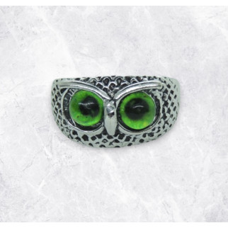 Каблучка сова кумедне колечко у вигляді сови пугача з зеленими очима Night Owl розмір регульований - Інтернет-магазин спільних покупок ToGether